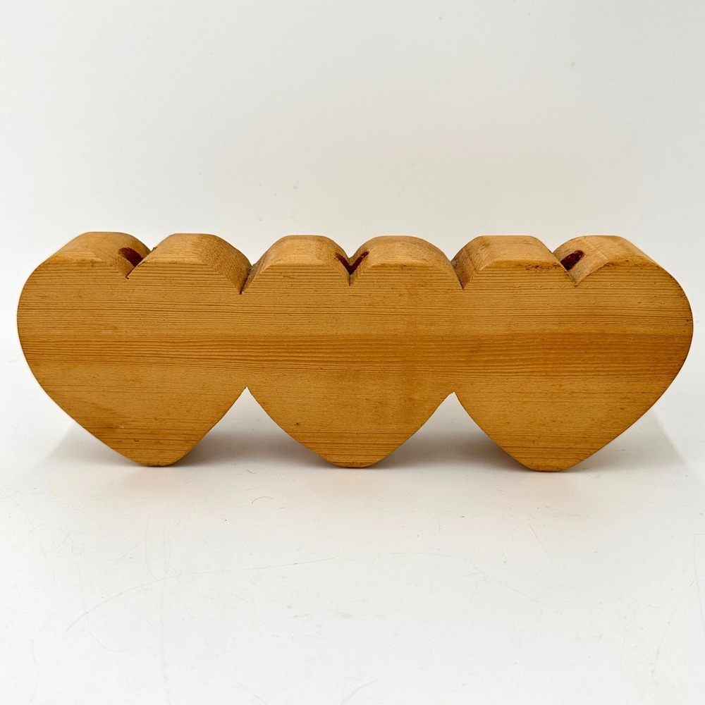 Handcrafted Triple Heart Wooden Taper Candle Holder Rustic Primitive Decor - Picture 1 of 9